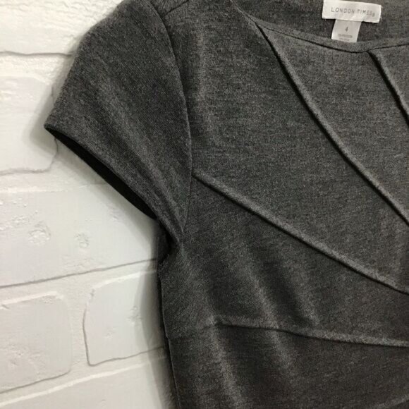 London Times sheath dress charcoal grey short sleeves slimming size 4 - Picture 4 of 13